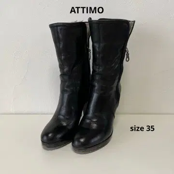 가죽 지퍼 퍼 미들 부츠 블랙 35