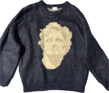 WISHFOREVE 얼굴 프린트 네이비 니트 스웨터