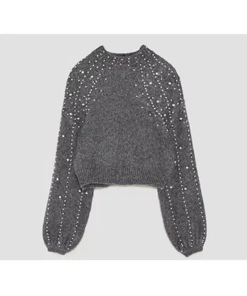 ZARA 자라 펄 장식 니트 드롭 숄더