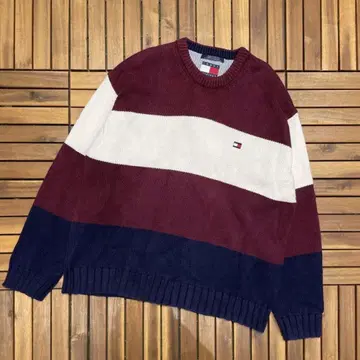 TOMMY HILFIGER 멀티 보더 코튼 니트 풀오버