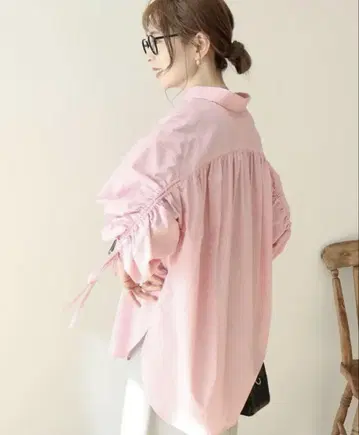 아메리칸 홀릭 이지케어 백 개더 리본 셔츠 L