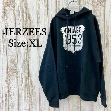 JERZEES 후드티 후디 프린트 빈티지 블랙 XL