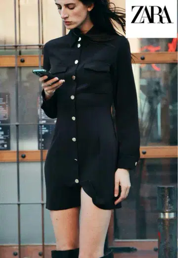ZARA 크레이프 미니 원피스 블랙 긴팔/ZARA