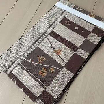 나고야 오비 꽃무늬 학 연 날개 브라운 계열 길조 미사용 새상품