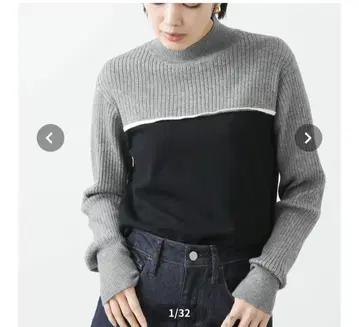그레디 브릴리언트 바이컬러 절개 리브 하이넥 니트