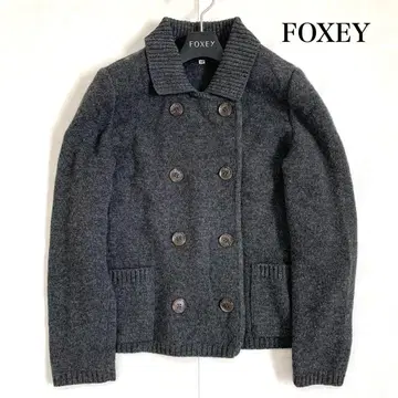 FOXEY 폭시 울 자켓 가디건 로고 버튼 그레이 고급