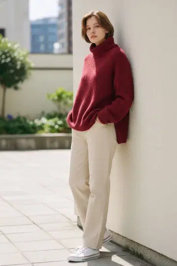 M963 DOCLASSE 버건디 터틀넥 니트 오버 사이즈