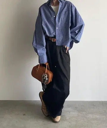 패셔너블 바이어스 포켓 체크 셔츠