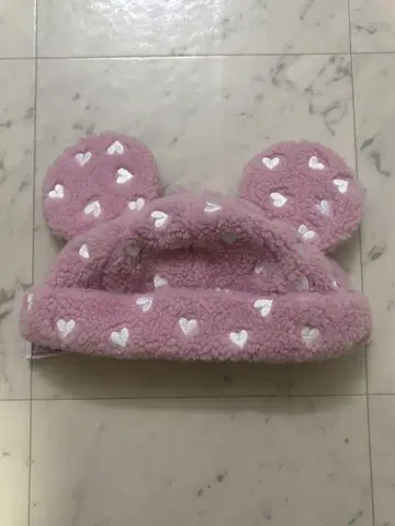 미키 귀 달린 핑크 하트 모자