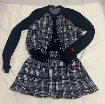 가디건 포함 체크 무늬 원피스