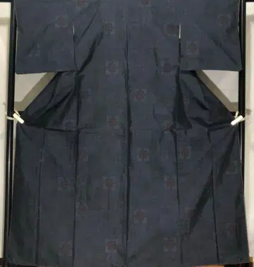 오시마 명주 기하학 패턴 다크 블루 기모노