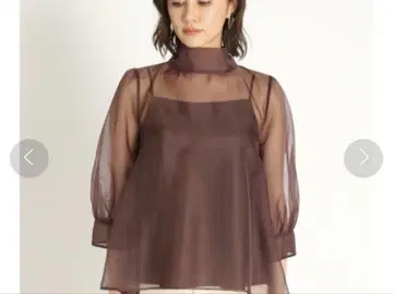 셀포 도 시스루 다크 브라운 리본 셔츠