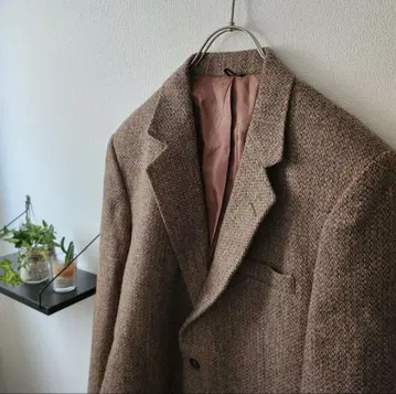 고품질 해리스 트위드 호두 단추 테일러드 자켓 브라운/M