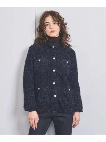 UNITED ARROWS 트위드 메탈 버튼 가디건