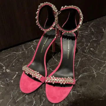 자노티 샌들 웨딩 핑크 스웨이드 비쥬 스톤