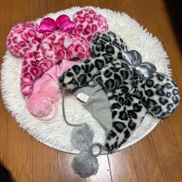 미니 귀도리 모자 핑크 레오파드 무늬