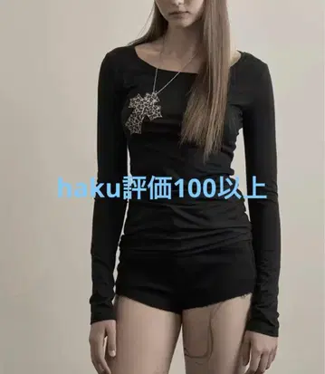 illio 레오파드 무늬 크로스 모티브 긴팔 상의