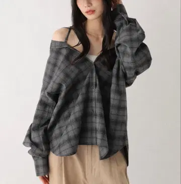 heather 체크 셔츠 차콜 그레이