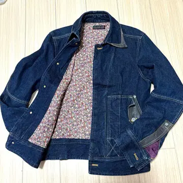 MORGAN 데님 자켓 다크 네이비 꽃무늬 안감 M