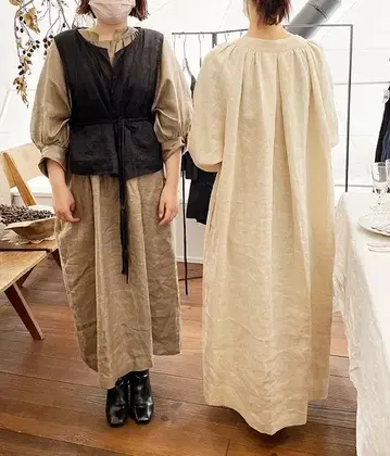 린넨 소재 베이지 롱 드레스