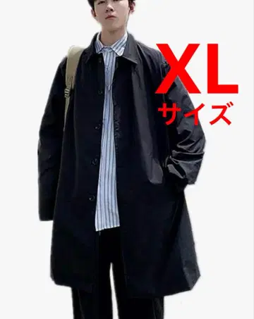 남성용 블랙 스텐카라 코트 XL 캐주얼 심플 봄/가을 얇은 소재