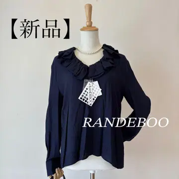 [택 포함 새상품] RANDEBOO 랑데부 프릴 블라우스 네이비