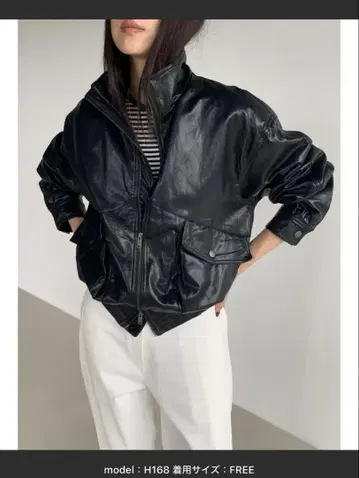 Didot.showroom 오버핏 인조 가죽 블루종 블랙