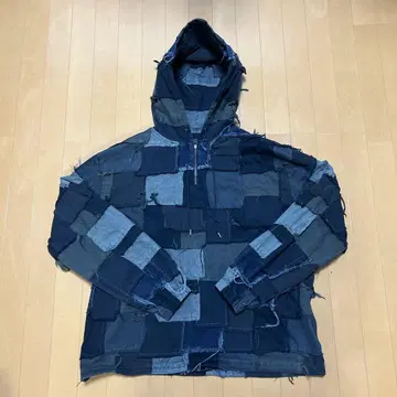 AIVER 보로 하프 지퍼 후드티 체크 후드티 블랙 L