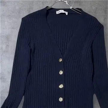 컨디션 최상 ZARA 자라 리브 니트 롱 가디건 네이비 S