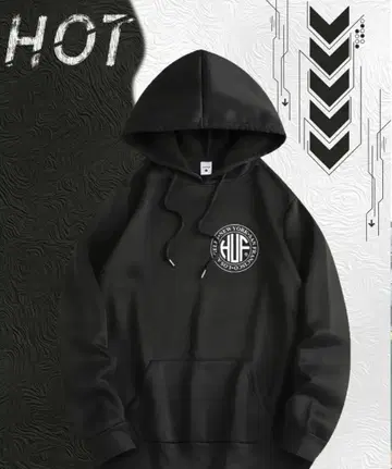 HUF 블랙 후드티 프론트 백 로고