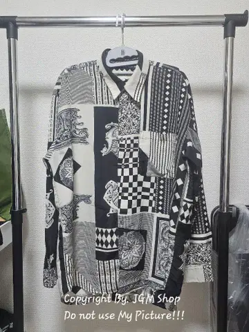 레트로 화이트 블랙 올 패턴 모노톤 긴팔 셔츠 프리 사이즈 남성용