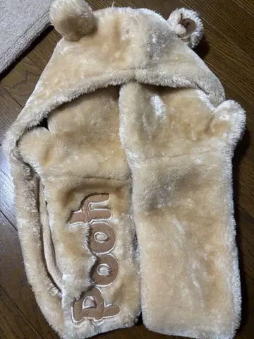 푸우 후드 부착 장갑 베이지 머플러