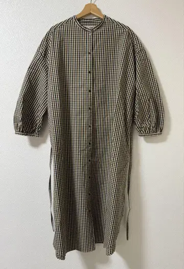 R&D.M.CO-로빈슨즈 체크 개더 슬리브 드레스