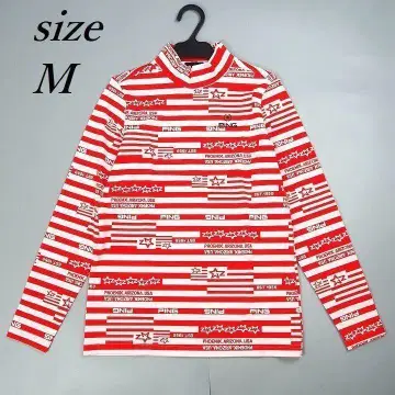 새상품 핑 골프 여성용 자카드 올 패턴 모크넥 셔츠 빨간색/화이트 M