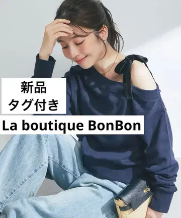 새상품 La boutique BonBon 미니 쭈리 오프숄더 리본 풀오버