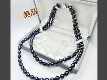 새상품급 진주 펄 바로크 블랙 펄 이중 목걸이 SILVER