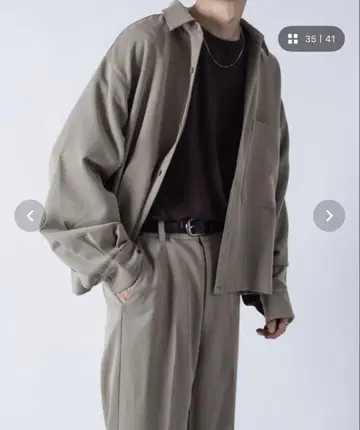 카키 오버 사이즈 셔츠 와이드 팬츠 세트
