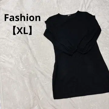 Fashion [ XL ] 블랙 긴팔 무릎 기장 원피스 허리 리본