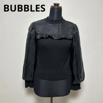 BUBBLES 버블스 상의 레이스 리본 프릴 블랙 F