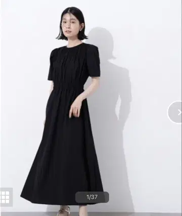 론 턱 숄더 원피스 블랙 M