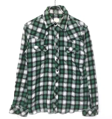 헤이세이 아메카지 구제 의류 스퀘어 버튼 웨스턴 컷오프 체크 무늬 셔츠