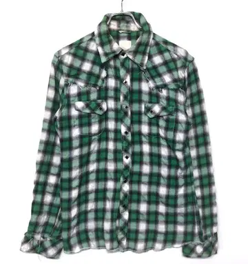 헤이세이 아메카지 구제 의류 스퀘어 버튼 웨스턴 컷오프 체크 무늬 셔츠