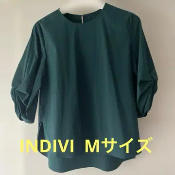 새상품급 INDIVI 소매 디자인 오부 소매 상의 38사이즈 다크 그린