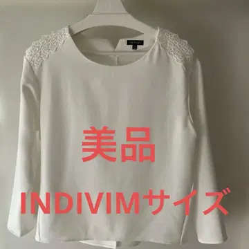 새상품급 INDIVI 어깨 레이스 오부 소매 블라우스