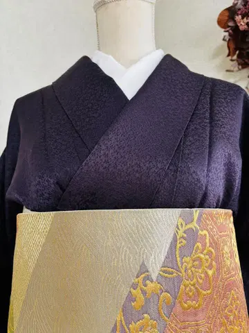 보라색 (가지색) 무지 기모노 하나 문장 기모노