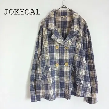 JOKYGAL 체크 무늬 자켓 더블 버튼 린넨 느낌 면 100%