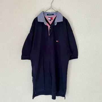 [ 고품질 ] 타미힐피거 피케 셔츠 네이비 체크 옷깃 절개 M 남성용