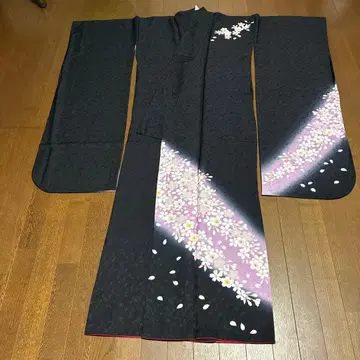 후리소데 블랙 베이스 벚꽃 꽃무늬 성인식 결혼식 졸업식