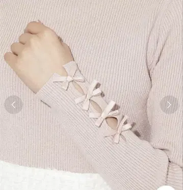 [ 정가 8910엔 ] 소매 리본 터틀 니트 핑크 윌셀렉션