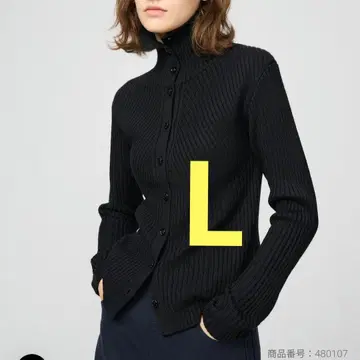 유니클로 메리노 블렌드 하이넥 가디건 블랙 L